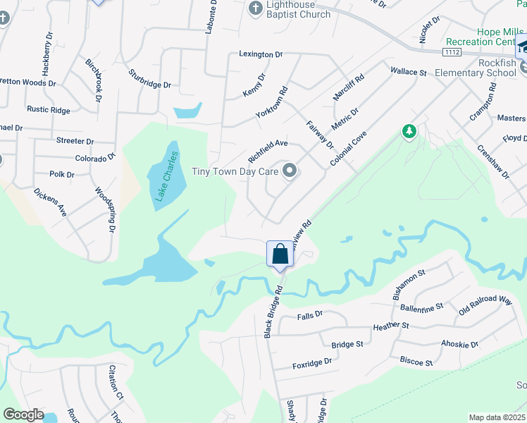 map of restaurants, bars, coffee shops, grocery stores, and more near 3606 Fiscal Court in Hope Mills