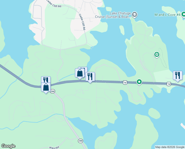 map of restaurants, bars, coffee shops, grocery stores, and more near 1111 Riley Point in Hiawassee