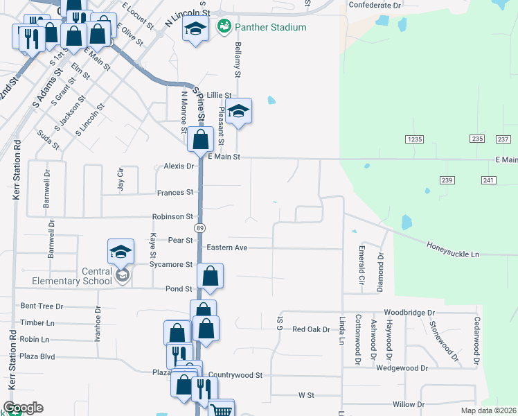 map of restaurants, bars, coffee shops, grocery stores, and more near 213 Pinoak Drive in Cabot