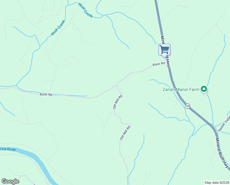 map of restaurants, bars, coffee shops, grocery stores, and more near 4 Old Mill Road in Mineral Bluff