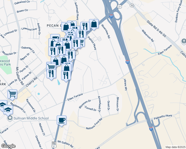 map of restaurants, bars, coffee shops, grocery stores, and more near 692-698 Mallard Terrace Lane in Rock Hill