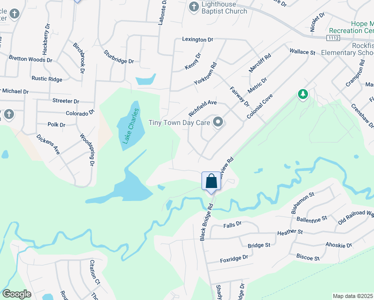 map of restaurants, bars, coffee shops, grocery stores, and more near 3606 Fiscal Court in Hope Mills
