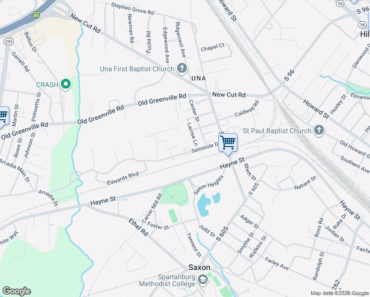map of restaurants, bars, coffee shops, grocery stores, and more near 214a Seminole Drive in Spartanburg