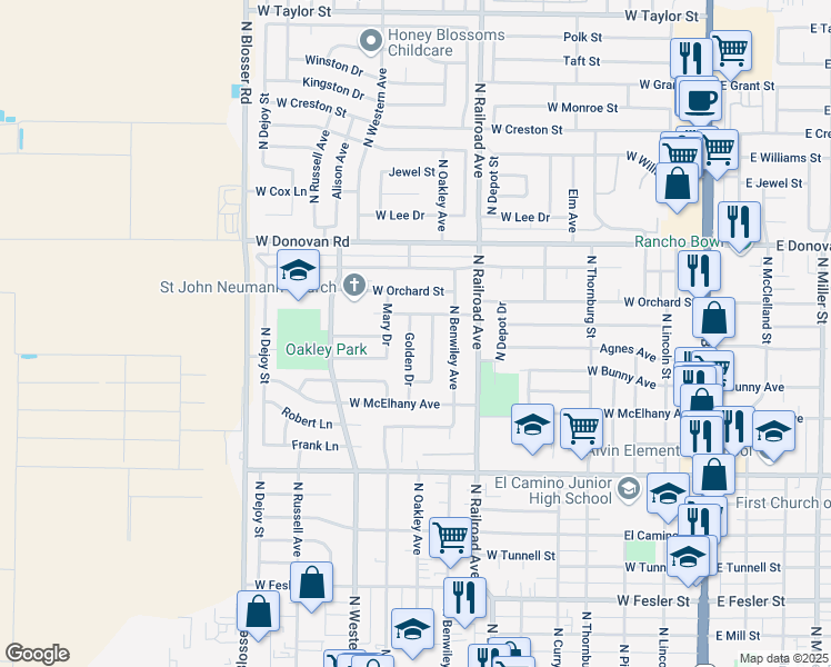 map of restaurants, bars, coffee shops, grocery stores, and more near 1204 Golden Drive in Santa Maria