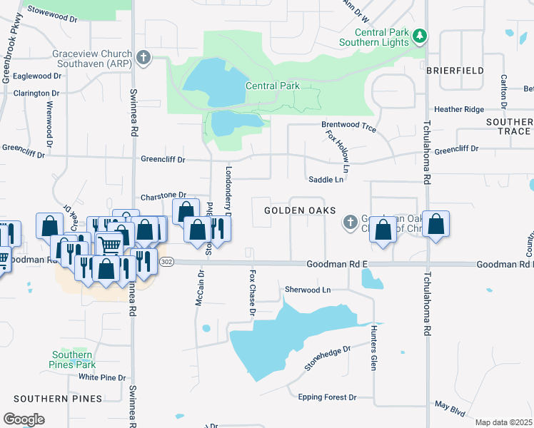 map of restaurants, bars, coffee shops, grocery stores, and more near 7167 Arcastle Loop East in Southaven