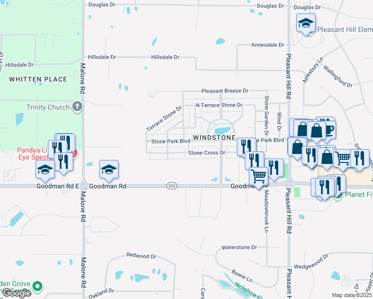 map of restaurants, bars, coffee shops, grocery stores, and more near 4596 Stone Cross Drive in Olive Branch