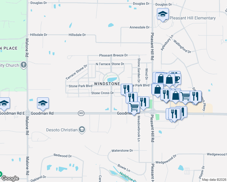 map of restaurants, bars, coffee shops, grocery stores, and more near 4746 Stone Cross Drive in Olive Branch