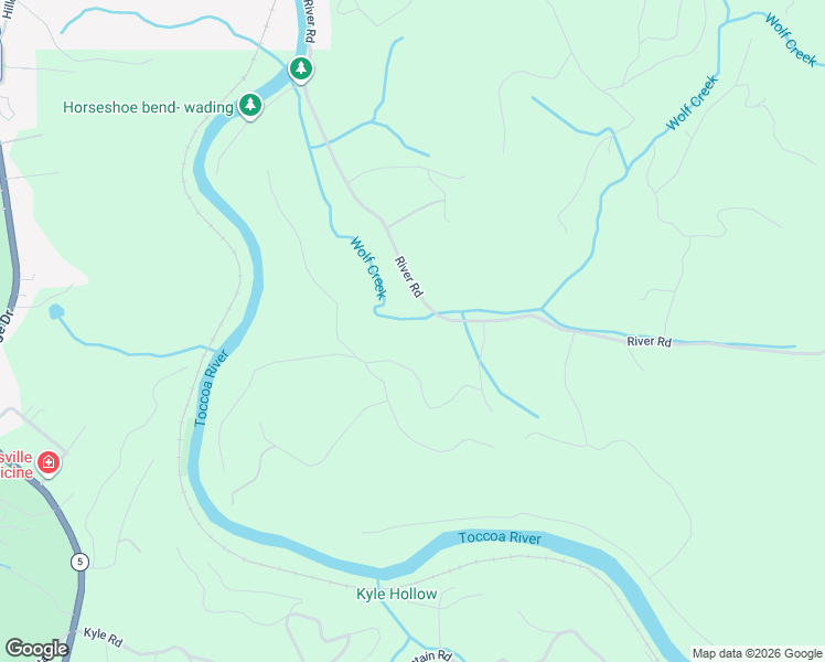 map of restaurants, bars, coffee shops, grocery stores, and more near 1750 River Road in Mineral Bluff