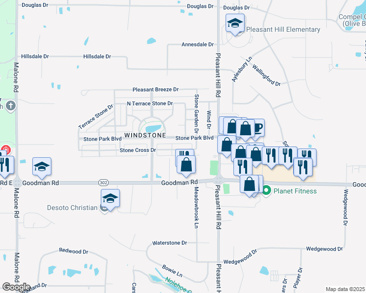 map of restaurants, bars, coffee shops, grocery stores, and more near 4854 Stone Cross Drive in Olive Branch