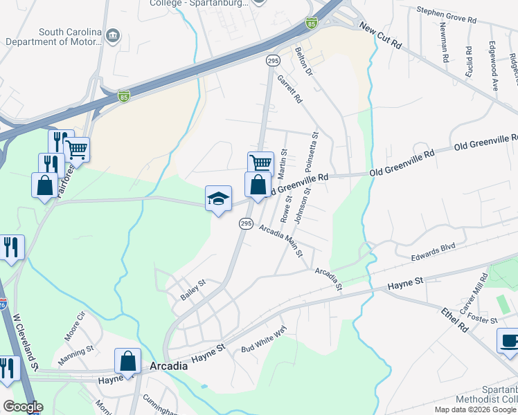 map of restaurants, bars, coffee shops, grocery stores, and more near 460 Spring Street in Spartanburg