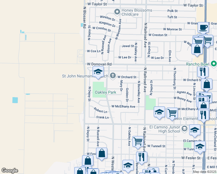 map of restaurants, bars, coffee shops, grocery stores, and more near 1306 North Western Avenue in Santa Maria