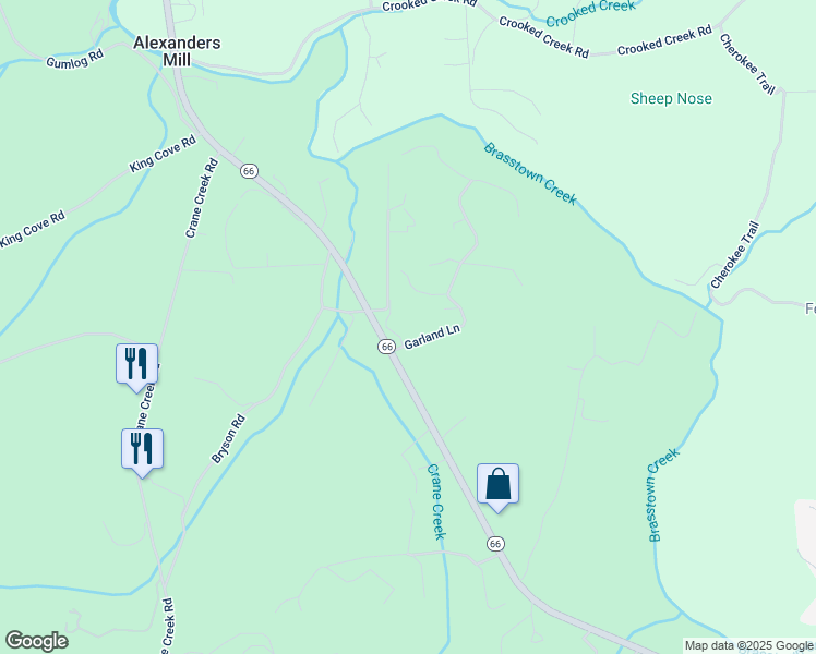 map of restaurants, bars, coffee shops, grocery stores, and more near 1211 Garland Lane in Young Harris