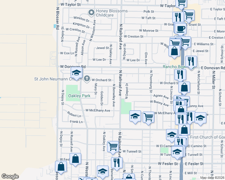 map of restaurants, bars, coffee shops, grocery stores, and more near 1209 North Benwiley Avenue in Santa Maria