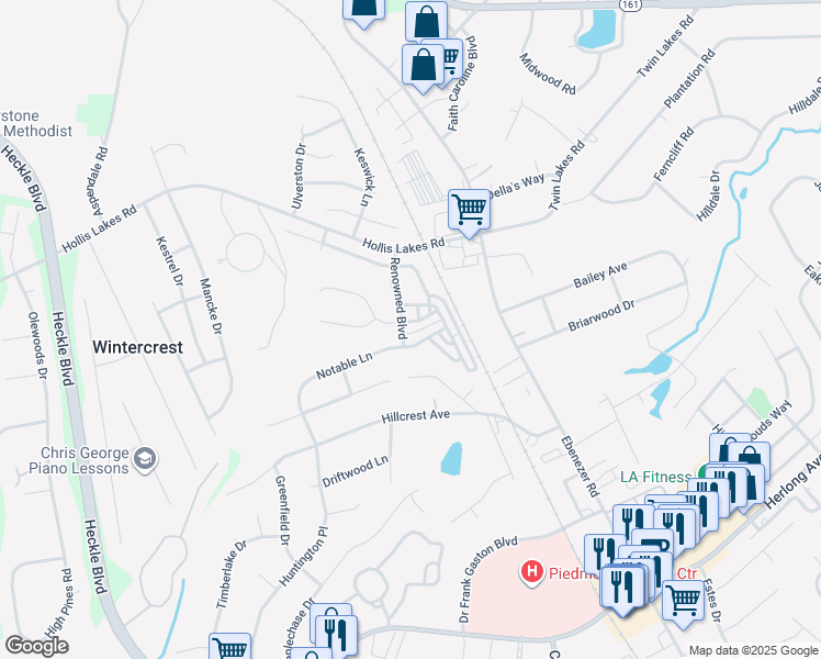 map of restaurants, bars, coffee shops, grocery stores, and more near 412 Osborn Street in Rock Hill