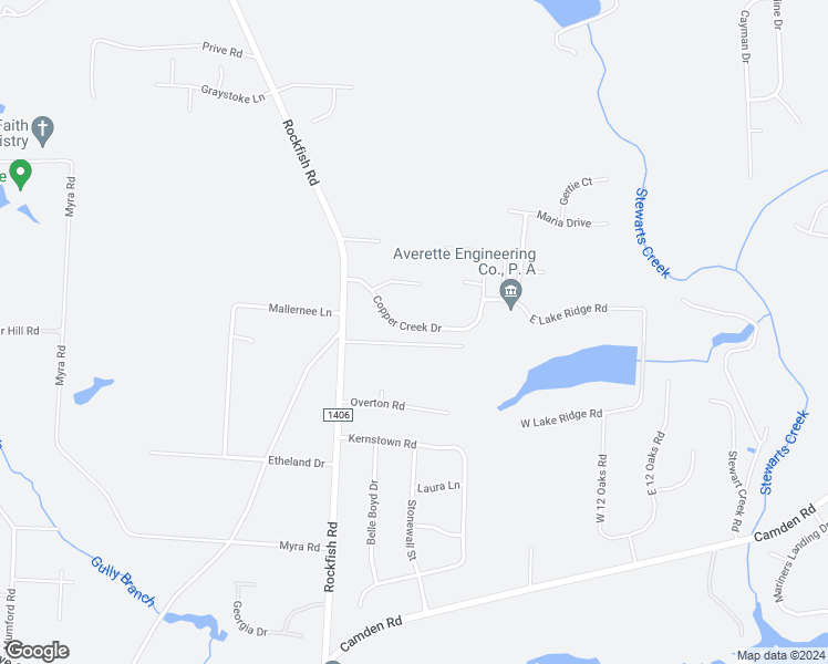 map of restaurants, bars, coffee shops, grocery stores, and more near 300 Copper Creek Drive in Raeford