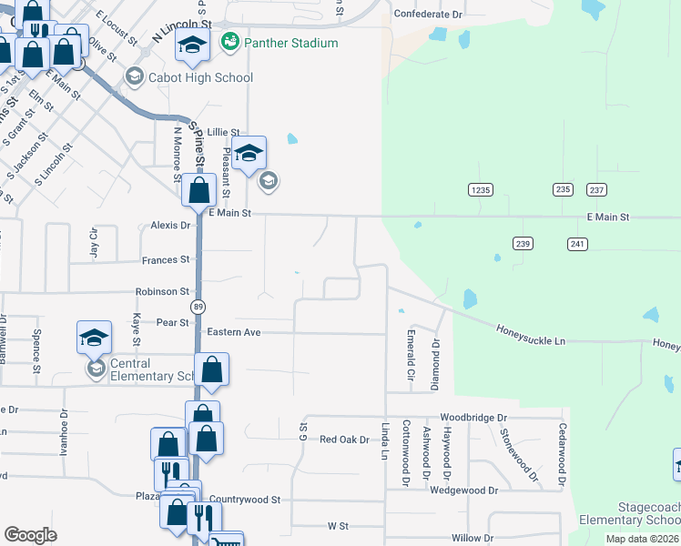 map of restaurants, bars, coffee shops, grocery stores, and more near 10 Blueberry Lane in Cabot