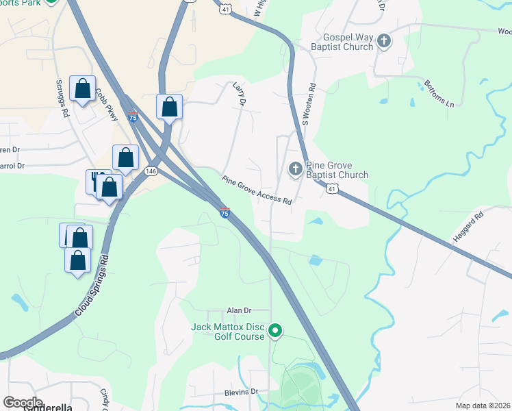 map of restaurants, bars, coffee shops, grocery stores, and more near 261 Pine Grove Access Road in Ringgold