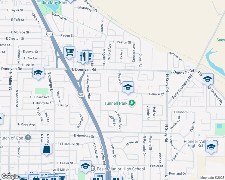 map of restaurants, bars, coffee shops, grocery stores, and more near 1322 Oxford Avenue in Santa Maria