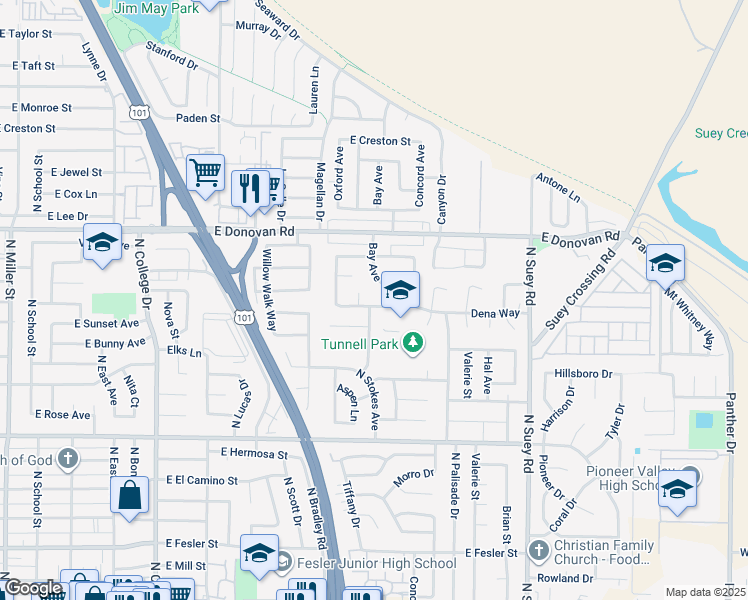map of restaurants, bars, coffee shops, grocery stores, and more near 1211 Dena Way in Santa Maria