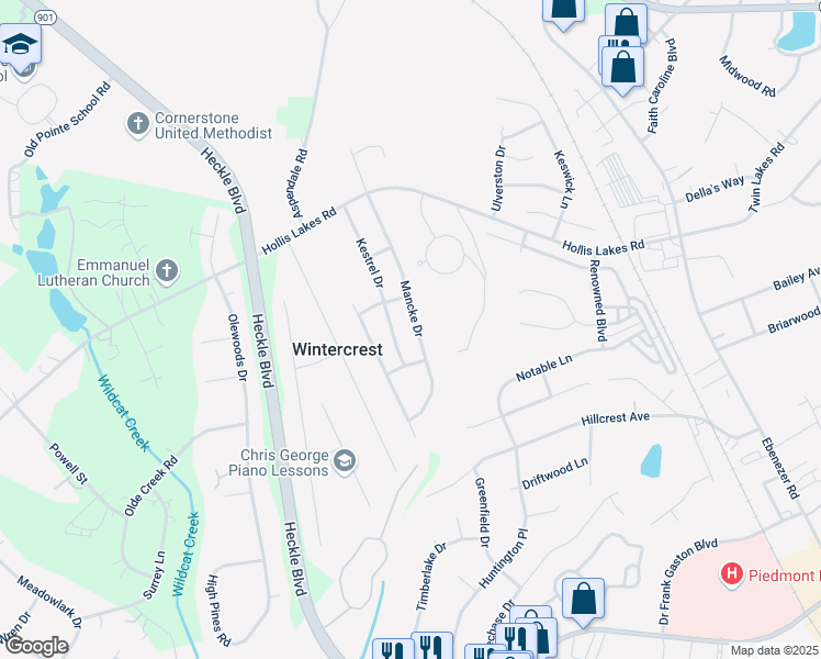 map of restaurants, bars, coffee shops, grocery stores, and more near 2308 Mancke Drive in Rock Hill