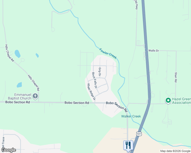 map of restaurants, bars, coffee shops, grocery stores, and more near 141 Ivy Meadow Circle in Hazel Green