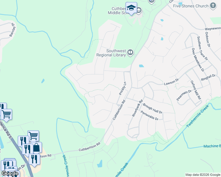 map of restaurants, bars, coffee shops, grocery stores, and more near 1617 Maize Court in Waxhaw