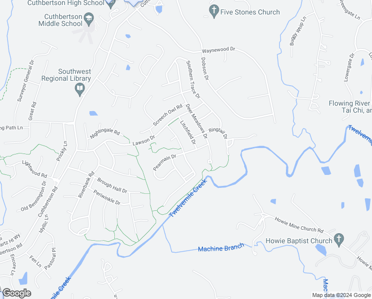 map of restaurants, bars, coffee shops, grocery stores, and more near 4117 Oxford Mill Road in Waxhaw