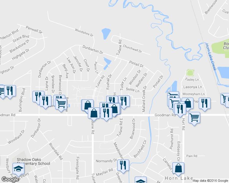 map of restaurants, bars, coffee shops, grocery stores, and more near 7059 Hampton Drive in Horn Lake