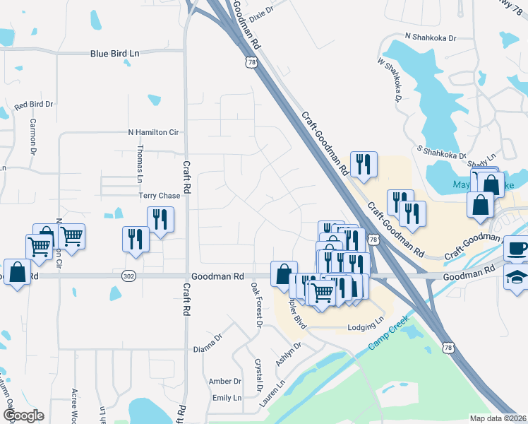 map of restaurants, bars, coffee shops, grocery stores, and more near 7286 Kingcrest Road in Olive Branch
