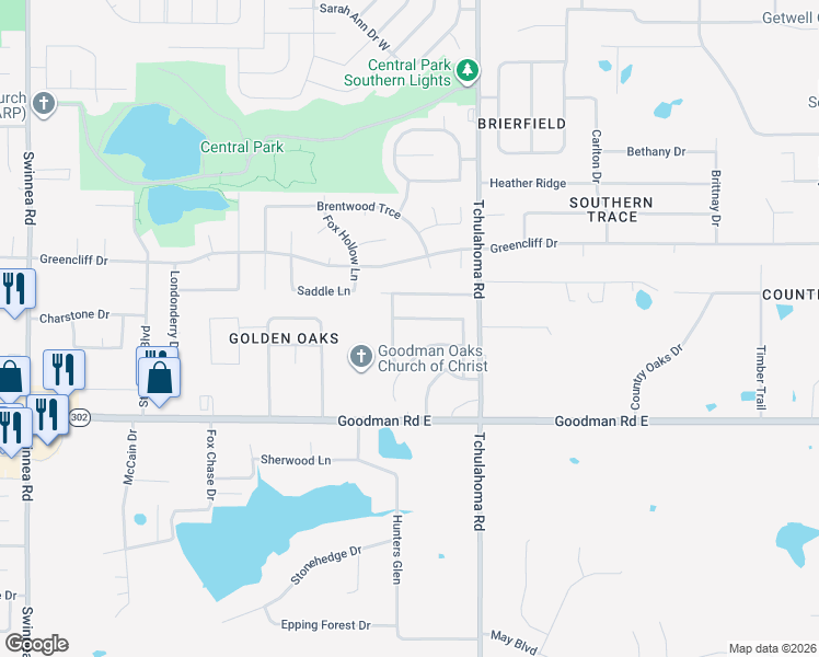 map of restaurants, bars, coffee shops, grocery stores, and more near 1880 Pecan Grove Drive in Southaven