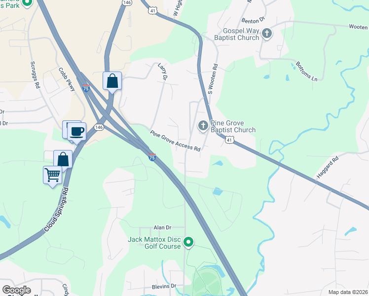 map of restaurants, bars, coffee shops, grocery stores, and more near 261 Pine Grove Access Road in Ringgold