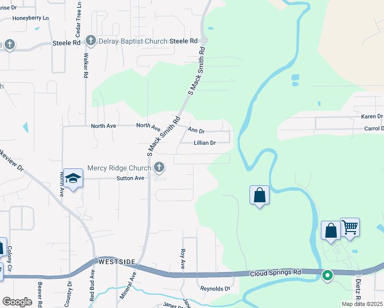 map of restaurants, bars, coffee shops, grocery stores, and more near 510 South Mack Smith Road in Rossville