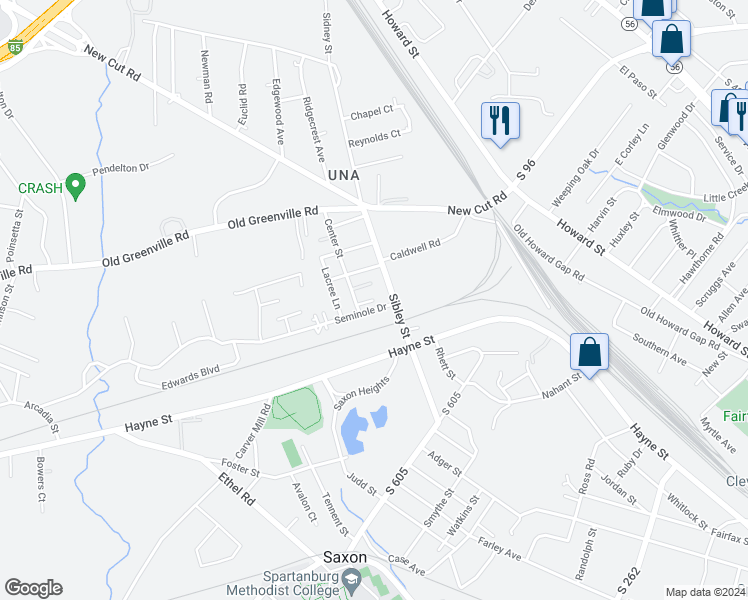 map of restaurants, bars, coffee shops, grocery stores, and more near 499 Hope Park Drive in Spartanburg
