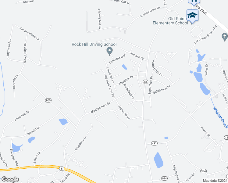 map of restaurants, bars, coffee shops, grocery stores, and more near 527 Annalinde Lane in Rock Hill