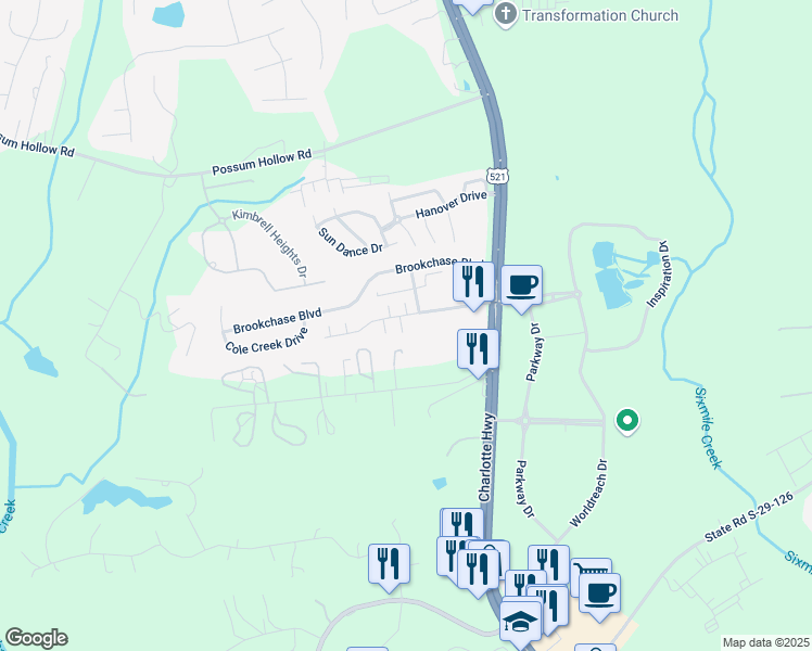 map of restaurants, bars, coffee shops, grocery stores, and more near 1330 Stoney Creek Lane in Indian Land