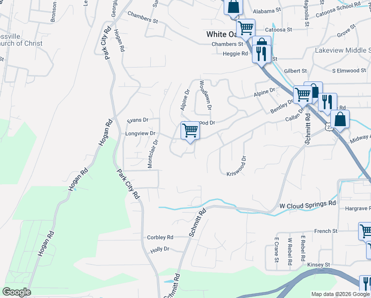 map of restaurants, bars, coffee shops, grocery stores, and more near 510 Mohawk Trail in Rossville
