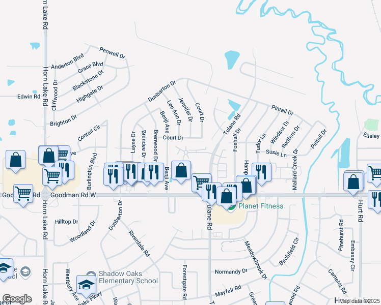 map of restaurants, bars, coffee shops, grocery stores, and more near 7101 Tulane Road in Horn Lake