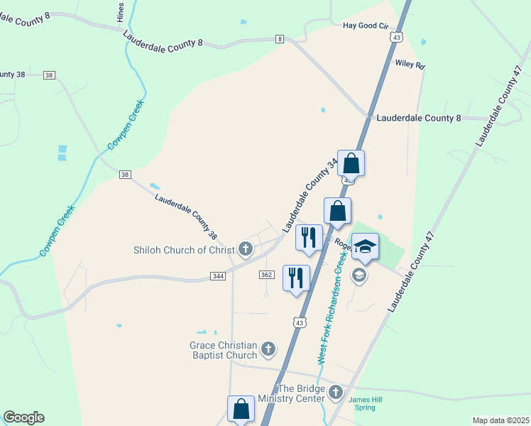 map of restaurants, bars, coffee shops, grocery stores, and more near 2775 County Road 344 in Florence
