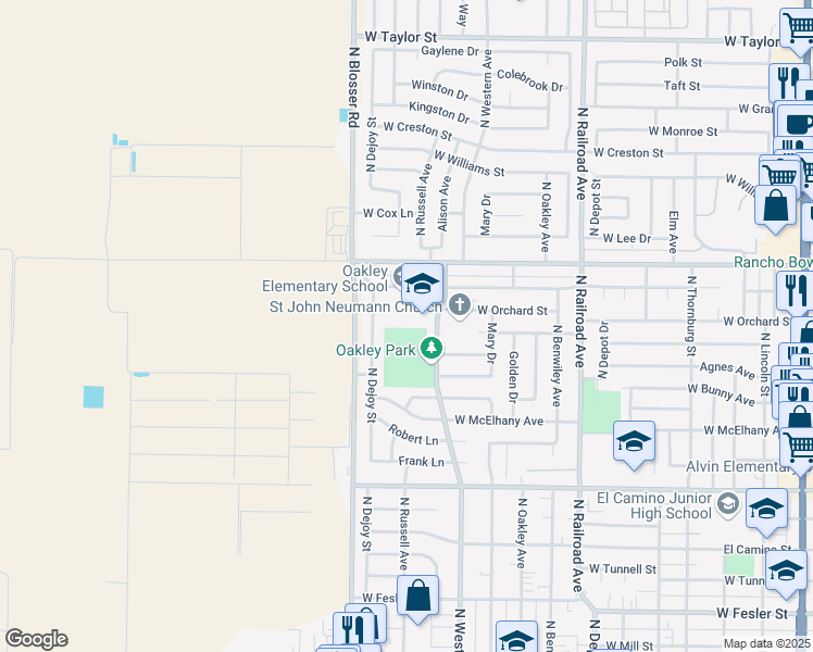 map of restaurants, bars, coffee shops, grocery stores, and more near 1120 West Harding Avenue in Santa Maria