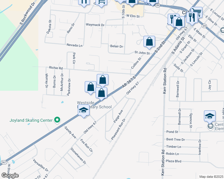 map of restaurants, bars, coffee shops, grocery stores, and more near 203 Kilgore Drive in Cabot