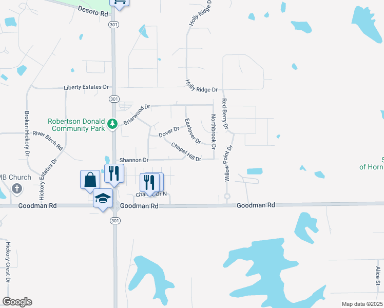 map of restaurants, bars, coffee shops, grocery stores, and more near 5640 Chapel Hill Drive in Horn Lake