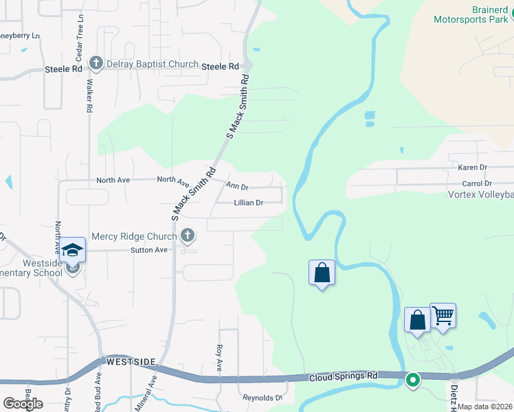 map of restaurants, bars, coffee shops, grocery stores, and more near 144 Lillian Drive in Rossville