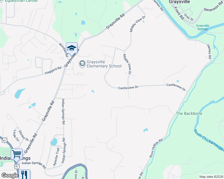 map of restaurants, bars, coffee shops, grocery stores, and more near 627 Castleview Drive in Ringgold