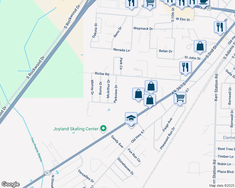 map of restaurants, bars, coffee shops, grocery stores, and more near 28 Parkview Drive in Cabot