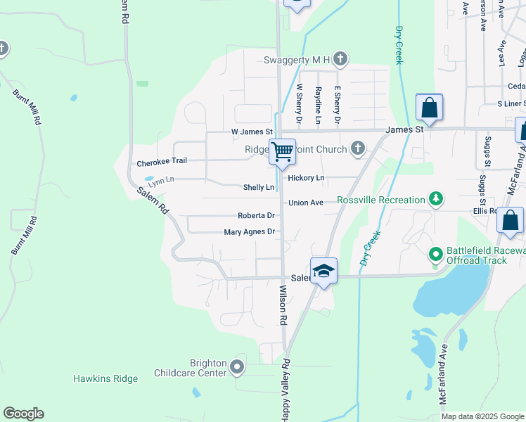 map of restaurants, bars, coffee shops, grocery stores, and more near 703 Fricks Lane in Rossville