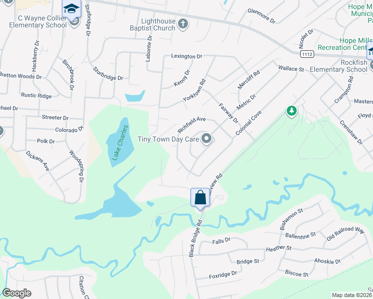 map of restaurants, bars, coffee shops, grocery stores, and more near 5965 Richfield Avenue in Hope Mills