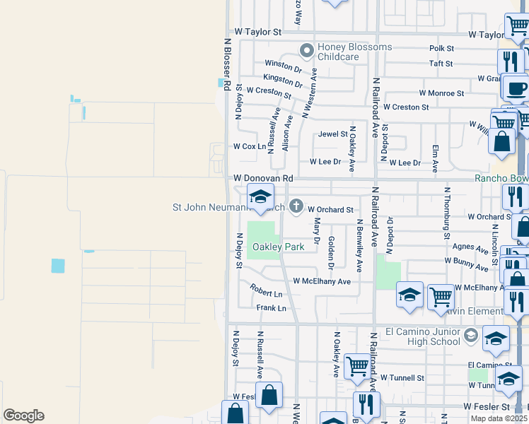 map of restaurants, bars, coffee shops, grocery stores, and more near 1120 West Harding Avenue in Santa Maria