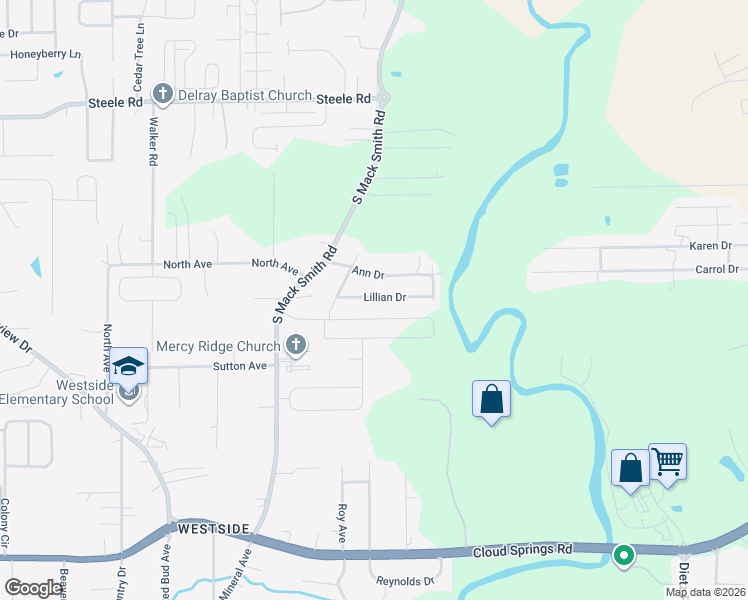 map of restaurants, bars, coffee shops, grocery stores, and more near 111 Lillian Drive in Rossville