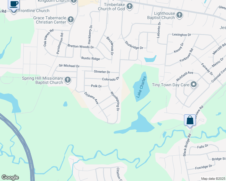 map of restaurants, bars, coffee shops, grocery stores, and more near 3804 Odessey Court in Hope Mills