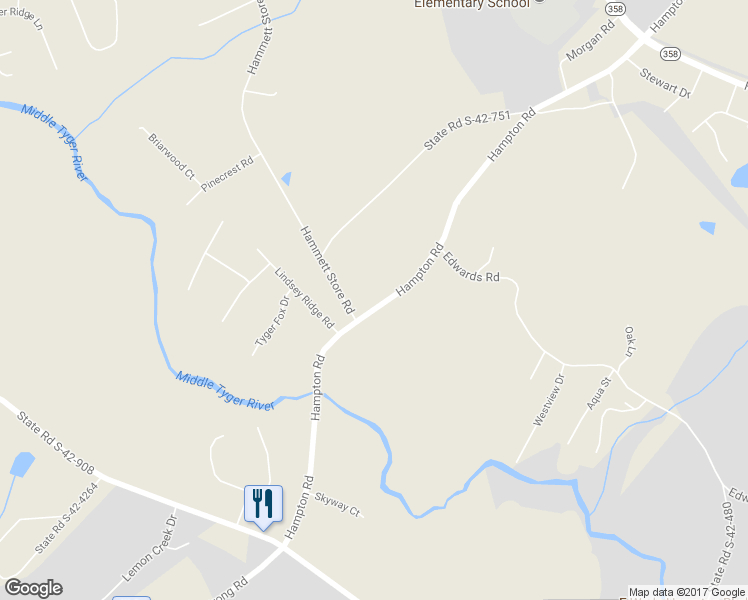 map of restaurants, bars, coffee shops, grocery stores, and more near 143 Hampton Road in Lyman